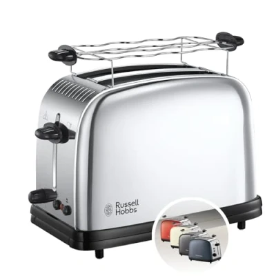 Image de Russell Hobbs Grille Pain [Pour 2 Tranches] Chester (Fentes extra larges, Design en Inox ,Niveau de Brunissage réglable, Surélévation, Réchauffe viennoiserie, Ramasse miettes, 1670W) Toaster 23310 56