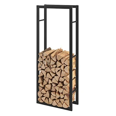 Image de [en.casa] Range Bûches pour Usage Intérieur Extérieur Porte Design Support Rangement Bois de Chauffage Acier Laqué 60 x 25 150 cm Noir