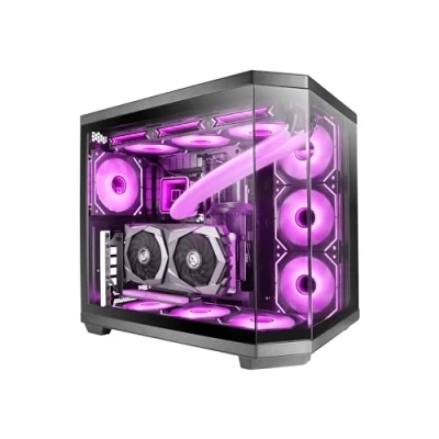 Image de Mars Gaming MC 3TCORE, Boîtier Custom ATX, Triple Verre Trempé Amovible, Double Caméra, Semi Tour Compatible avec Cartes mères à Connecteurs Inversés, Support Refroidissement Liquide, Noir