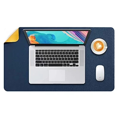 Image de DOBAOJIA Tapis de Souris Grand, sous Main Bureau L, Mouse Pad Mat Prolongé, Portable, Tableau d&#039;Écriture, Buvard Bureau, Double Face Usage en Cuir PU Étanche 60 x 35cm(Bleu Foncé/Jaune)