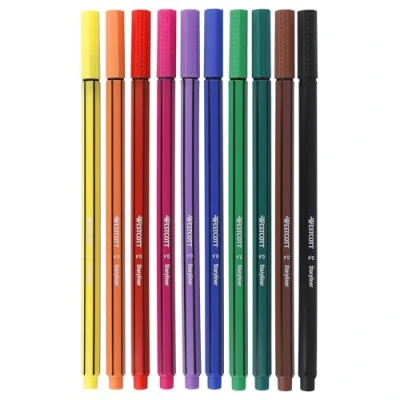Image de Westcott STORYLINER E 744256 00 Lot de 10 feutres fins qualité supérieure avec une épaisseur trait 0,4 mm Pointe précise et bordée métal, encre à base d&#039;eau séchage rapide