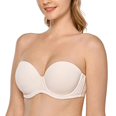 Image de DELIMIRA Femme Soutien Gorge sans Bretelles Grande Taille Bandeau à Armature Bretelle Multiple Blanc de Coco 115F