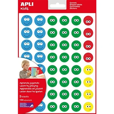 Image de APLI KIDS 14226 Sachet de 3 feuilles gommettes sourire Adhésif enlevable 4 styles différents