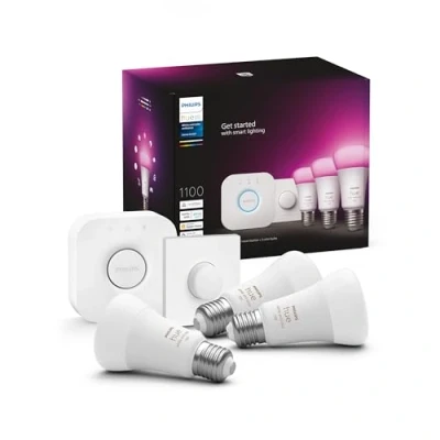 Image de Philips Hue Kit de démarrage White Ambiance : 3 Ampoules LED Intelligentes et connectées E27, Pont Connexion, Bouton Smart Hue, Compatible Bluetooth, Alexa, Google Assistant, Apple HomeKit