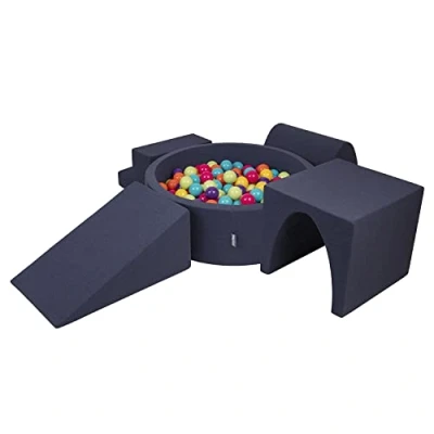 Image de KiddyMoon Aire De Jeux en Mousse avec Rond Piscine À Balles (200 Balles) Fosses Boules pour Enfants Jouets Parcours Obstacles, Fabriqué UE, Bleu Foncé:Vertclr/Jaune/Turq/Orange/Rfoncé/Violet