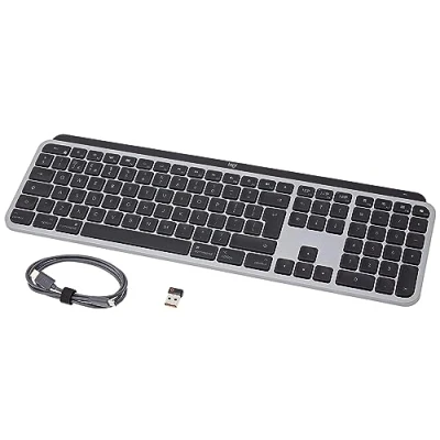 Image de Logitech MX Keys for Mac Clavier rétroéclairé sans fil avancé, Bluetooth, USB C, compatible MacBook Pro, Air, iMac, iPad, construction métallique, QWERTY, Aluminium, Noir