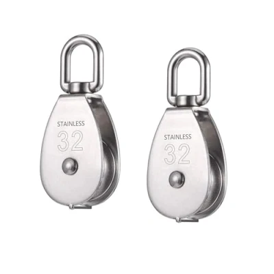 Image de 2Pcs Poulie de Levage en Acier Inoxydable 304 avec Chargeant 250kg,Poulie pour Cable,Poulie Simple M32 Grue Pivot Fil Corde Câble 32mm(Argent)