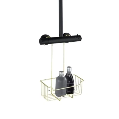 Image de WENKO Caddy de douche thermostatique Milo, étagère à suspendre la robinetterie, tablette en acier inoxydable, 25 x 36 14 cm, or