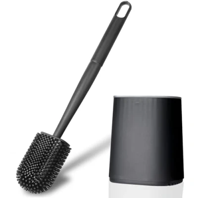 Image de AiQInu Brosse WC, Toilettes WC en Silicone pour Profondeur avec Manche Plastique antidérapant, Toilette Murale Base à Fentes d&#039;aération la de Salle Bain