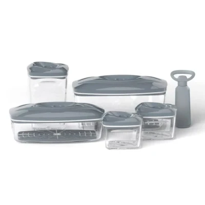 Image de Dafi Ensemble de récipients sous vide SeeYoo Pompe incluse Prolongation la durée conservation Prévention du gaspillage alimentaire Facile à utiliser Lot 5 pcs. Couleur grise