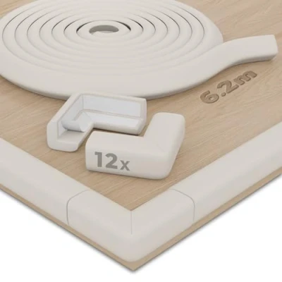Image de Hoffenbach Protection en Mousse pour Bords &amp; Coins Bande Sécurité 6,2m Table &amp;12x Coussins d’Angle Meubles Lit Bébé Adhésifs Antichoc (Blanc Cassé)