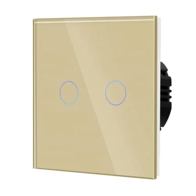 Image de BSEED Interrupteur Gradateur Tactile Mural Panneaux en Verre Trempé Fonctionne avec Des Lumières LED à Intensité Variable 700W 2 Gang 1 Voie Or
