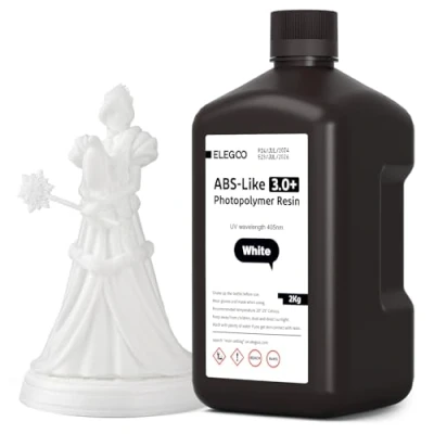 Image de ELEGOO ABS Like 3.0+ Résine Imprinmante 3D, Blanc 2000g, 3.0 Plus à Haute Résistance la Chaleur, Viscosité et Retrait Faible, Durcissement UV 405nm pour Imprimante 3D MSLA/LCD/DLP