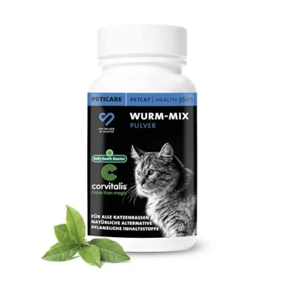Image de Peticare Vermifuge Poudre pour Chats Cure Contre Les vers Efficace à Base de Plantes préventif &amp; aigu Remède comme complément Alimentaire avec des ingrédients 100% naturels petCat Health 3605