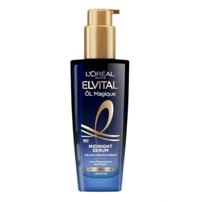 Image de L&#039;Oréal Paris sérum nourrissant pour cheveux doux et brillants, agit durablement contre les frisottis, ne laisse pas de résidus, à l&#039;huile fleur camélia, Magique Midnight d&#039;Elvital, 100