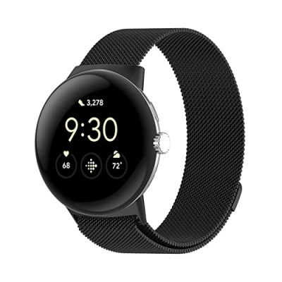 Image de PaceBid Bracelet pour Google Pixel Watch 3 41mm/Pixel 2/Pixel Watch, Métal Acier Inoxydable Tissé en Maille Ajustable Magnétique de Montre 1 Noir