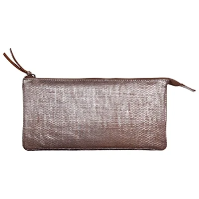 Image de Clairefontaine 410050C Grande Trousse 2 Compartiments Kleo Pathra en Véritable Cuir d&#039;Agneau 22x11cm, Argent