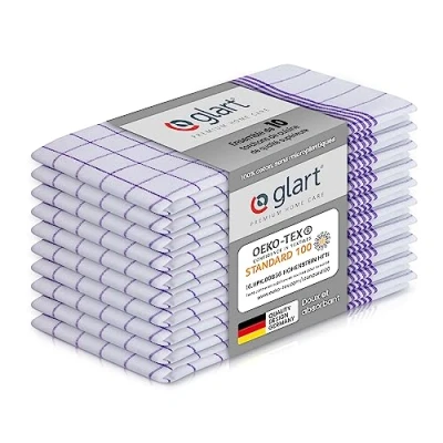Image de Glart 48KV2 Lot de 10 torchons cuisine, 50x70 cm, 100% coton certifié Oeko TEX, à carreaux, prélavés, carreaux violets