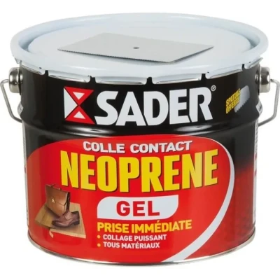 Image de Sader Colle Contact Néoprène Gel Extra Forte Tous Matériaux Prise Immédiate Idéale pour Supports Poreux ou Verticaux Seau de 2,5 L