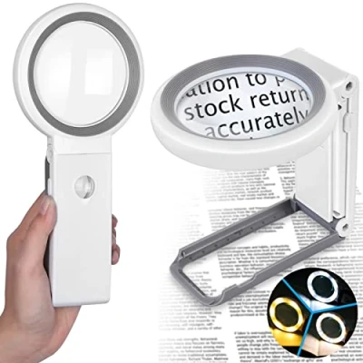 Image de Loupe de Lecture, Lumineuse Grossissante sur Pied, Eclairante à Main avec 18 LED Lumière pour Bijoux, Seniors, Malvoyant, Observation et Travaux Manuels Blanc