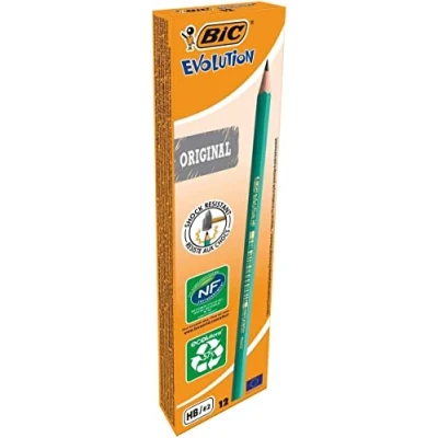 Image de BIC Ecriture Evolution Original Crayons à Papier Gris Certifiés NF Environnement Pointe HB, Boîte de 12