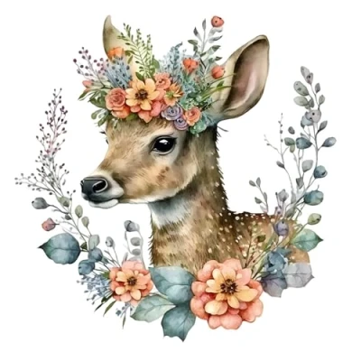 Image de Lot de 20 serviettes en papier avec motif chevreuil couronne fleurs Convient également pour le découpage et la technique des 33 x cm