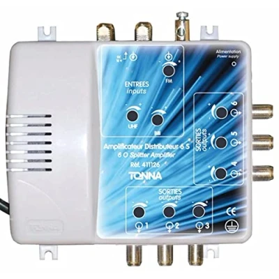 Image de Amplificateur distributeur 2 entrées / 6 sorties FM/BIII + UHF 411126 Gain 22 dB, Bande passante 170 à 230 470 862 MHz