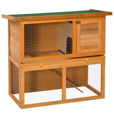 Image de PawHut Clapier à Lapin Cage 2 étages avec Toit ouvrant, Plateau Coulissant et Rampe 90 x 45 80 cm