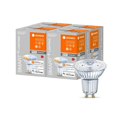 Image de LEDVANCE Lampe à réflecteur LED intelligente avec technologie WiFi, base GU10, couleur de la lumière variable (2700 6500K), dimmable, remplacement 50W, SMART+ WiFi SPOT GU10 Tunable White, paquet 4