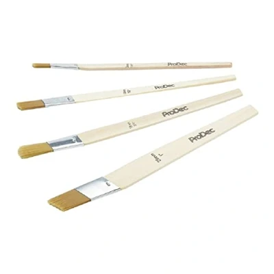 Image de ProDec Lot de 4 pinceaux plats à tête inclinée, fibres synthétiques, application précise, lignes nettes, travaux détail, retouches, encadrements fenêtre, angles, etc. 6 mm, 12 19 25 mm