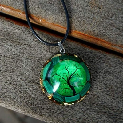 Image de JINGERL Collier Pendentif orgonite à la Main Quartz en Cristal Malachite Emf Protection Cadeau de Bijoux guérison Chakra