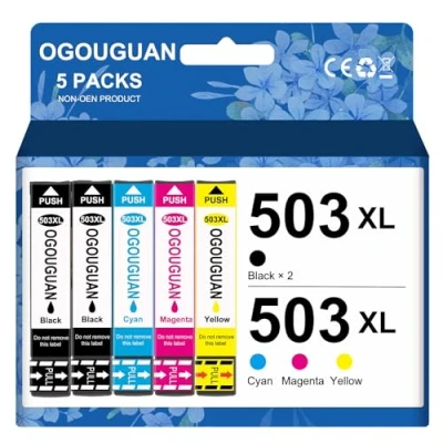 Image de OGOUGUAN 503XL Cartouches d&#039;encre Compatible pour Epson 503 XL Expression Home XP 5200 5205 XP5200 XP5205 Workforce WF 2960 2965 WF2960 WF2965 2960DWF 2965DWF (5 Paquets)
