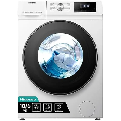 Image de Hisense WDQA1014EVJM Séchoir à linge 10 plus 6 kg, 1400 tr/min, 15 programmes automatiques, vapeur, moteur inverseur, classe d&#039;efficacité énergétique D, écran LED, programme rapide, gris