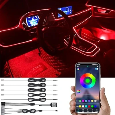 Image de TABEN Kit d&#039;éclairage d&#039;ambiance de Voiture Music Sync Multicolore RVB 16 Millions Couleurs 6 mètres Fibre Optique USB Footwell Kits ambiant, Son Actif et Bluetooth APP Control