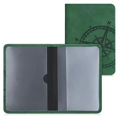 Image de kwmobile Porte permis de Conduire Carte Grise avec Compartiments Cartes Passeport Étui Portefeuille Protection en Simili Cuir Vert foncé