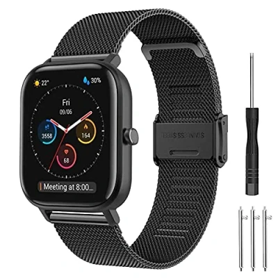 Image de Bracelet pour Amazfit GTS, 20mm Universelle Métal Acier Maille de Rechange à Libération Rapide Active, GTS 4, 4 Mini, 3, 2, 2 Bip U