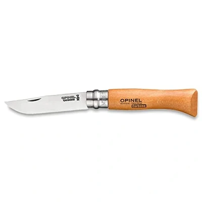 Image de Opinel O113080 Couteau 8 Lame Carbone avec Bague de sécurité 113080 Mixte Adulte, Brun
