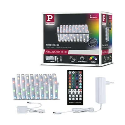 Image de Paulmann 79881 LED Stripe MaxLED 250 Basisset 3 m, housse de protection RGBW IP44 avec 1 bande lumineuse à bandes 20 W, 3000 K
