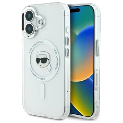 Image de Étui Karl Lagerfeld pour iPhone 16 Plus 6.7 blanc étui rigide IML Metal Head MagSafe Neuf