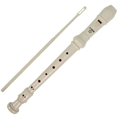 Image de A Star Soprano/Descant School Recorder Instrument, Doigté anglais/baroque Clé de C avec tableau d&#039;apprentissage, sac, tige nettoyage Beige
