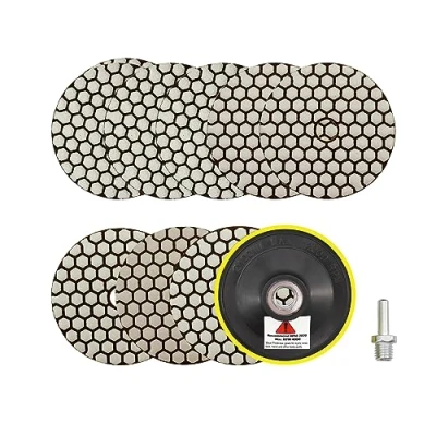 Image de Disque Diamant Polissage 4&quot;/100mm 8 Pièces Grain 50x3/100x2/200/400/800 Pads avec M14 Support Pads+Adaptateur pour Granit Marbre Pierre Artificielle Quartz Meuleuse D&#039;angle SANLEETEK