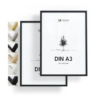 Image de Heimlich® 2x Cadre à Documents A3 30 x 42 cm en Bois Noir 29,7 Verre Acrylique Incassable Excellente Qualité Durable Accrochage Facile Pour Montage Décoration Murale