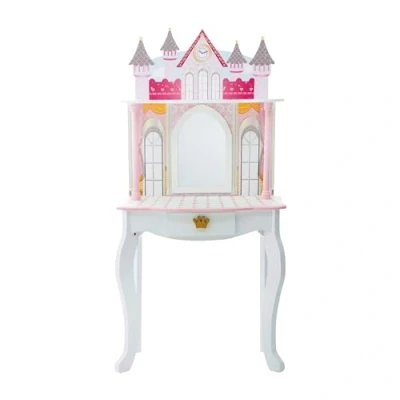 Image de Ensemble Coiffeuse et Tabouret Rose avec Miroir pour Enfant Teamson TD 12951A