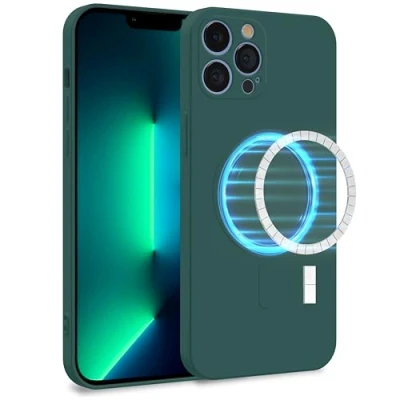 Image de MyGadget Coque Silicone [ Compatible avec MagSafe ] Apple iPhone 13 Pro Max Case TPU Souple &amp; Soft Doublure Microfibre Cover Protection Vert Olive