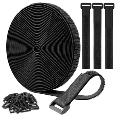 Image de Sangles de Câble Réglables 5m x 2cm avec 30 boucles, Attache Scratch Serre Cable Bande Sangle Réutilisable Management Facile à Couper pour Ranger et Organiser Câbles, Noir