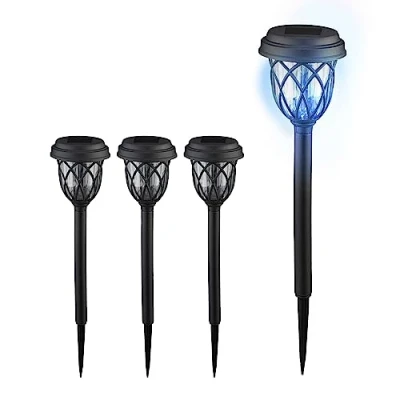Image de Relaxdays Lampe solaire pour extérieur en set de 4, lanterne LED. avec piquet, HD : 42,5x10 cm, noire et transparente