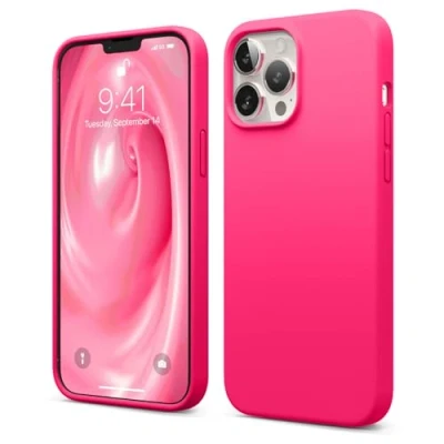 Image de elago Coque Silicone Liquide Compatible avec iPhone 13 Pro Max (6.7&quot;), Case Premium, Étui Protection Complète Cover Antichoc à 3 Structure, Microfibre Douce Empêche Rayures (Néon Rose Vif)
