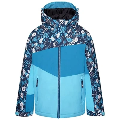Image de Dare2b Humor II Jacket Veste de ski enfant, Tissu recyclé imperméable et respirant, Jupe pare neige, 2 poches basses zippées, Capuche technique ajustable, RivrBl/Fjord, 14 ans