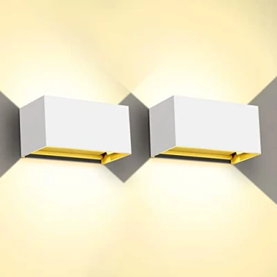 Image de Kingwen 2 Pack Applique Murale Intérieur 20W Exterieur Angle de Rayonnement Réglable LED Lampe 3000K blanc chaud Moderne Mur IP65 Impermeabile (Blanc)