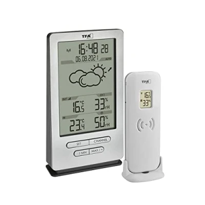 Image de TFA Dostmann Station météo radio Xena, 35.1162.54, température intérieure et extérieure, avec prévisions météo, horloge incluse, humidité de l&#039;air, argenté